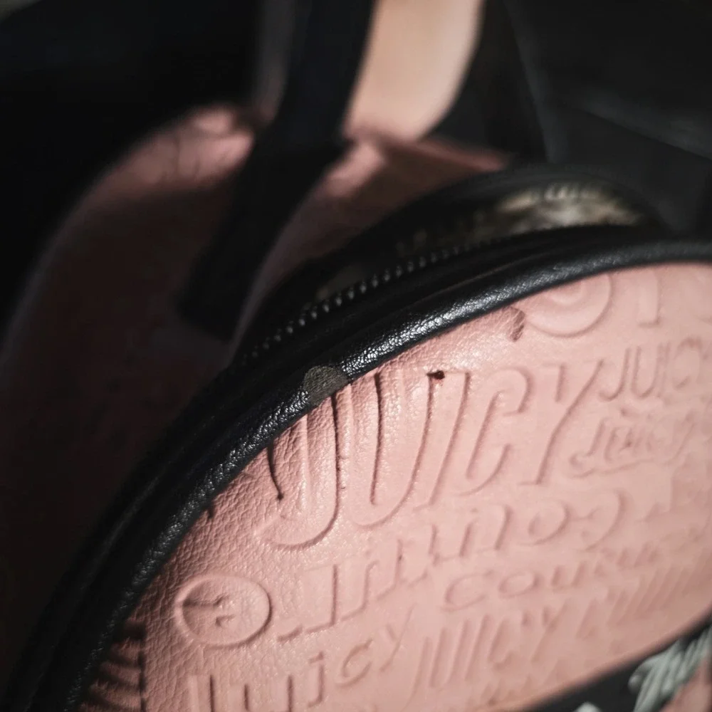 Juicy Couture Pink Embossed Logo Mini Backpack Black Trim Gothic Logo Band